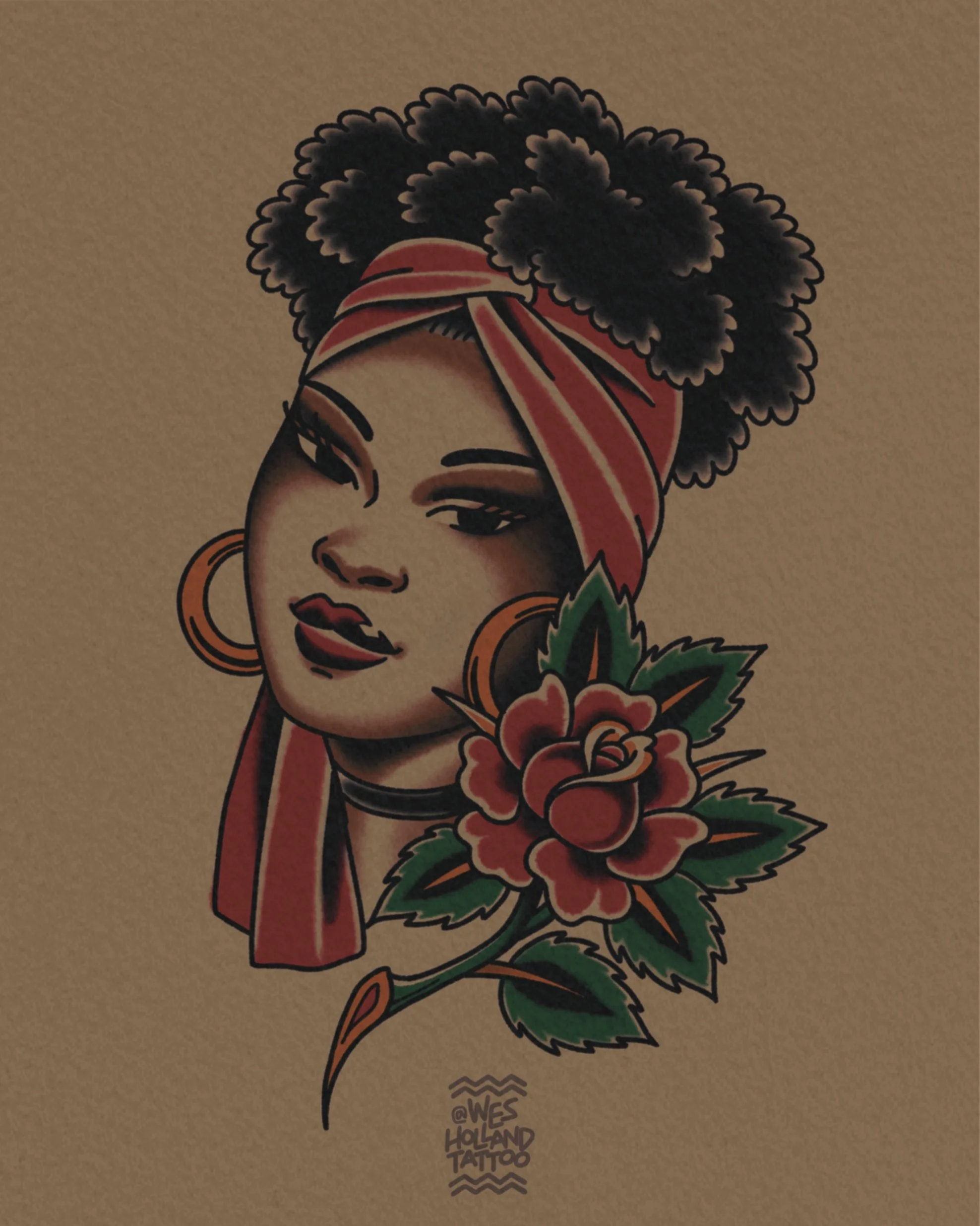 Afro-americana flash by Wes Holland — Lightwork Tattoo · Sandy Springs, Atlanta, Ga