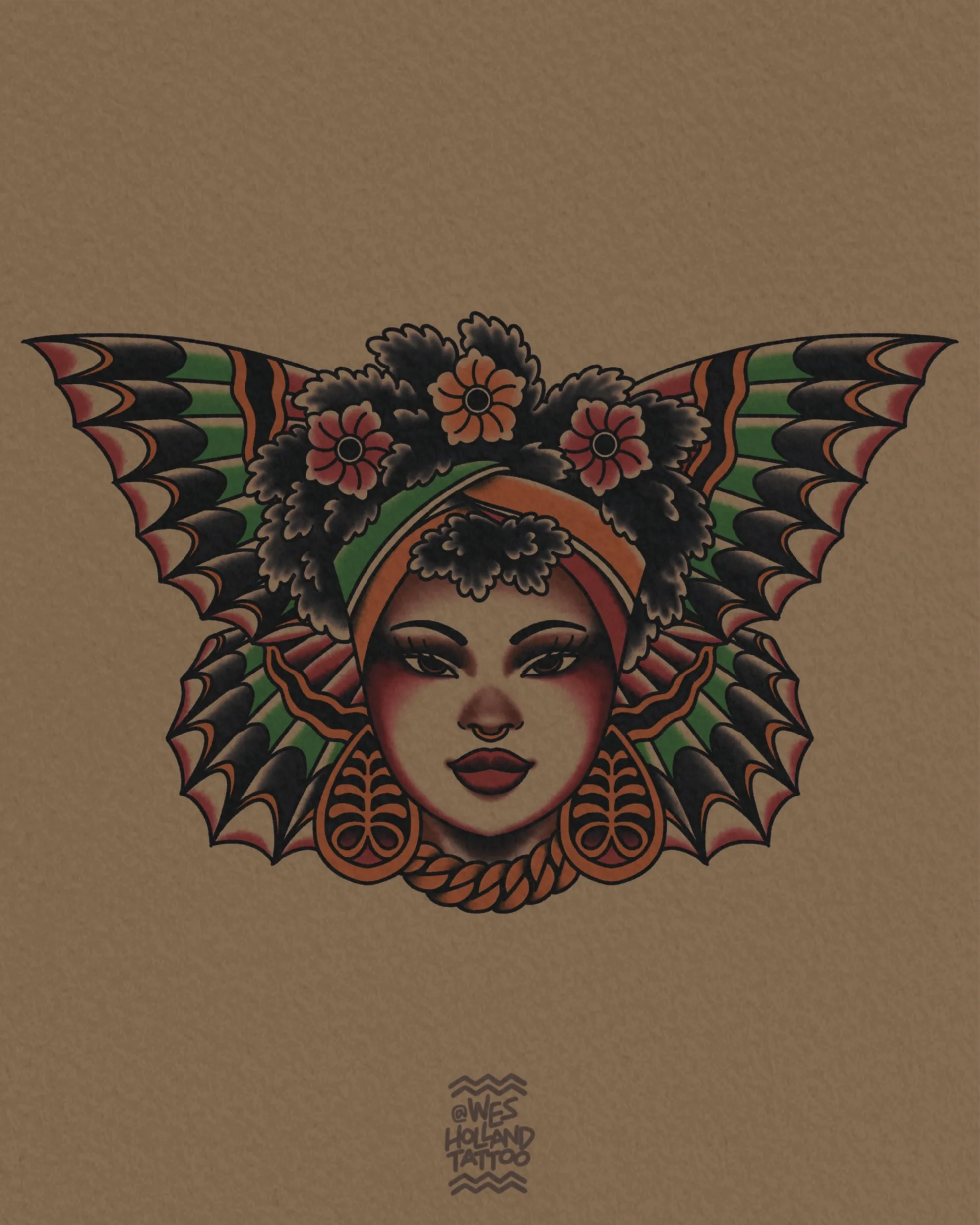 Afro-americana flash by Wes Holland — Lightwork Tattoo · Sandy Springs, Atlanta, Ga
