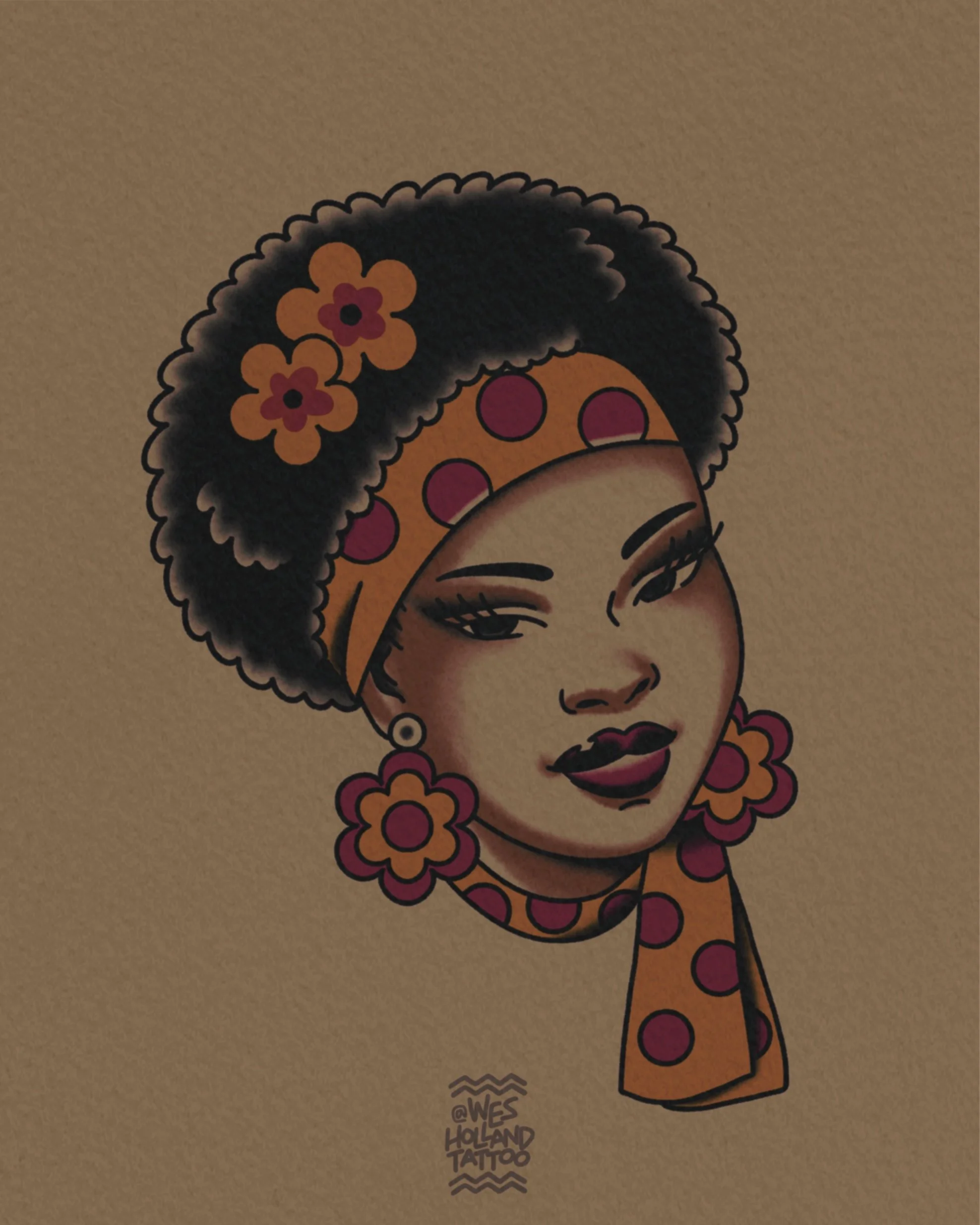Afro-americana flash by Wes Holland — Lightwork Tattoo · Sandy Springs, Atlanta, Ga