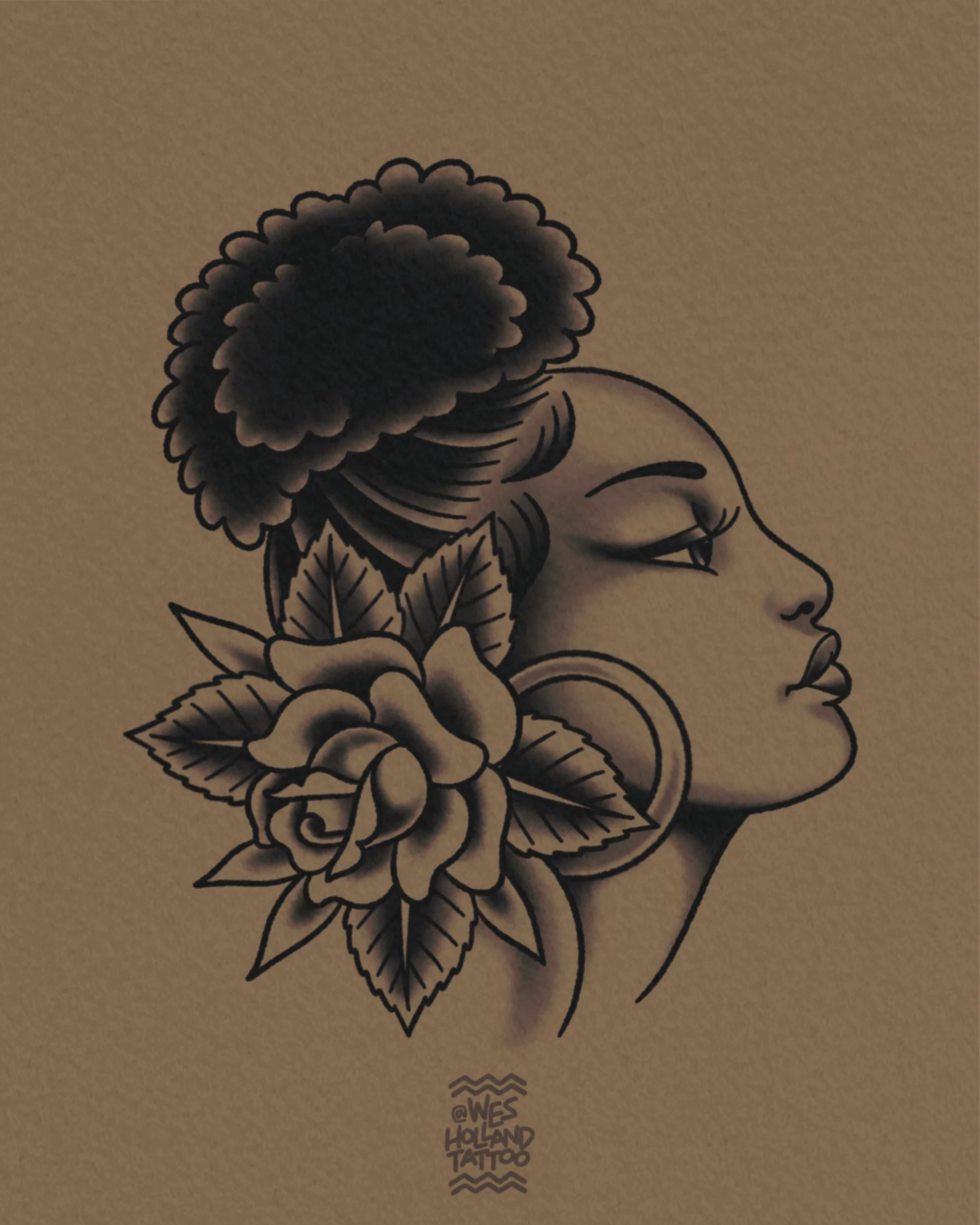 Afro-americana flash by Wes Holland — Lightwork Tattoo · Sandy Springs, Atlanta, Ga