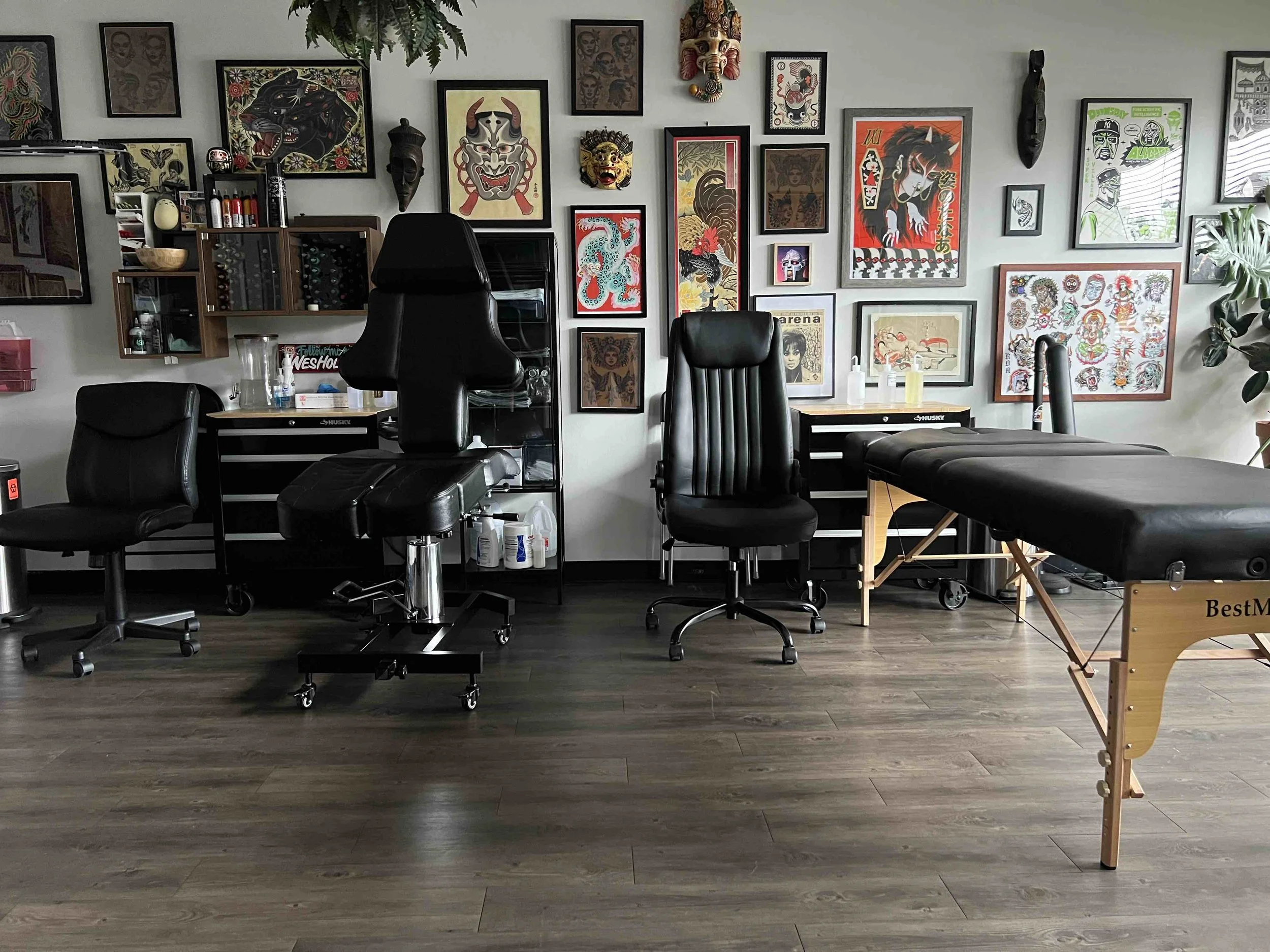 Wes Holland’s tattoo workspace at Lightwork Tattoo in Sandy Springs