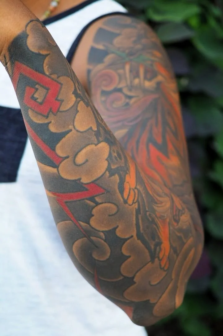 Color Tattoo on Dark Skin Japanese Tiger Tattoo by Atlanta tattoo artist Wes Holland