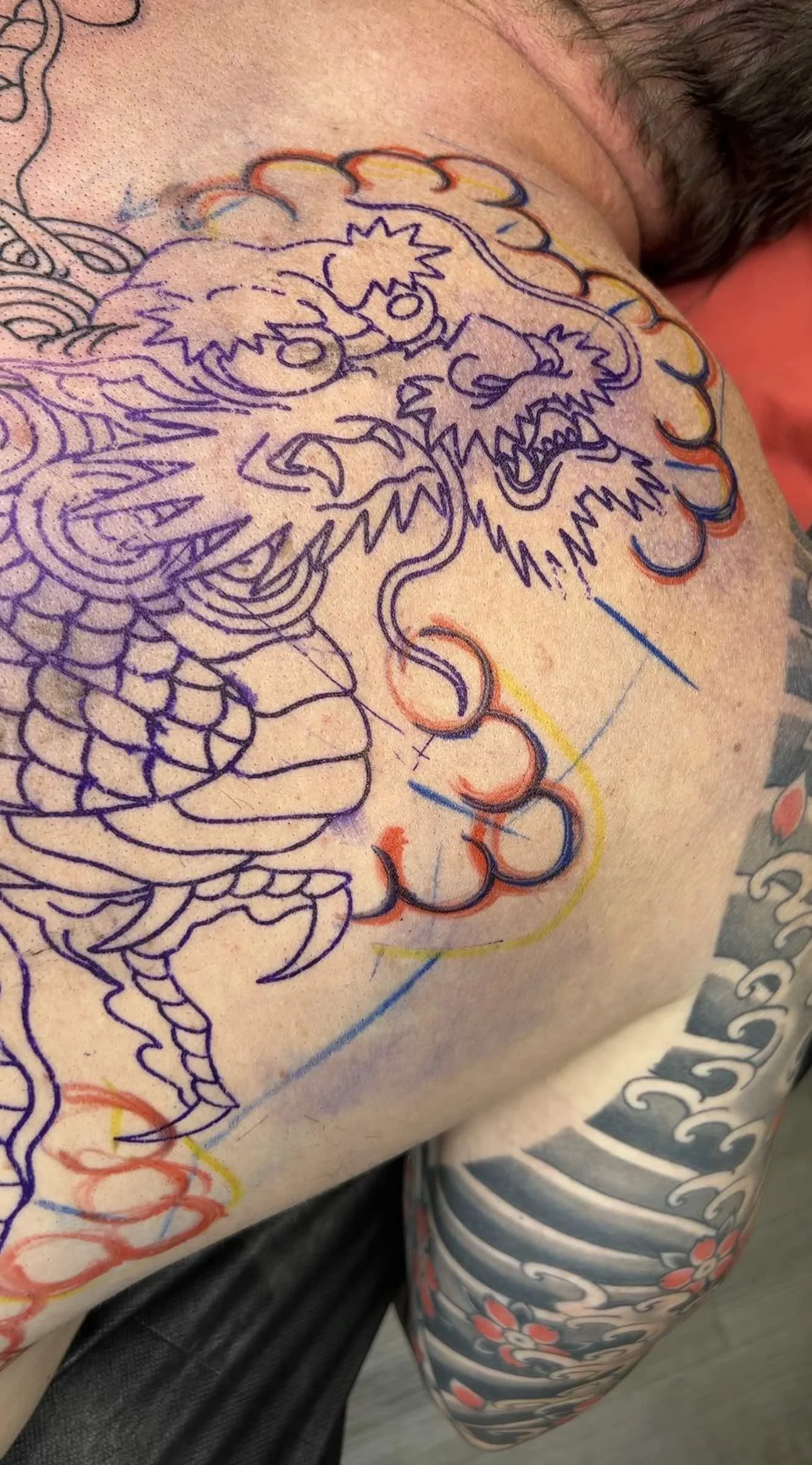 Japanese dragon tattoo backpiece stencil by Atlanta tattoo artist Wes Holland