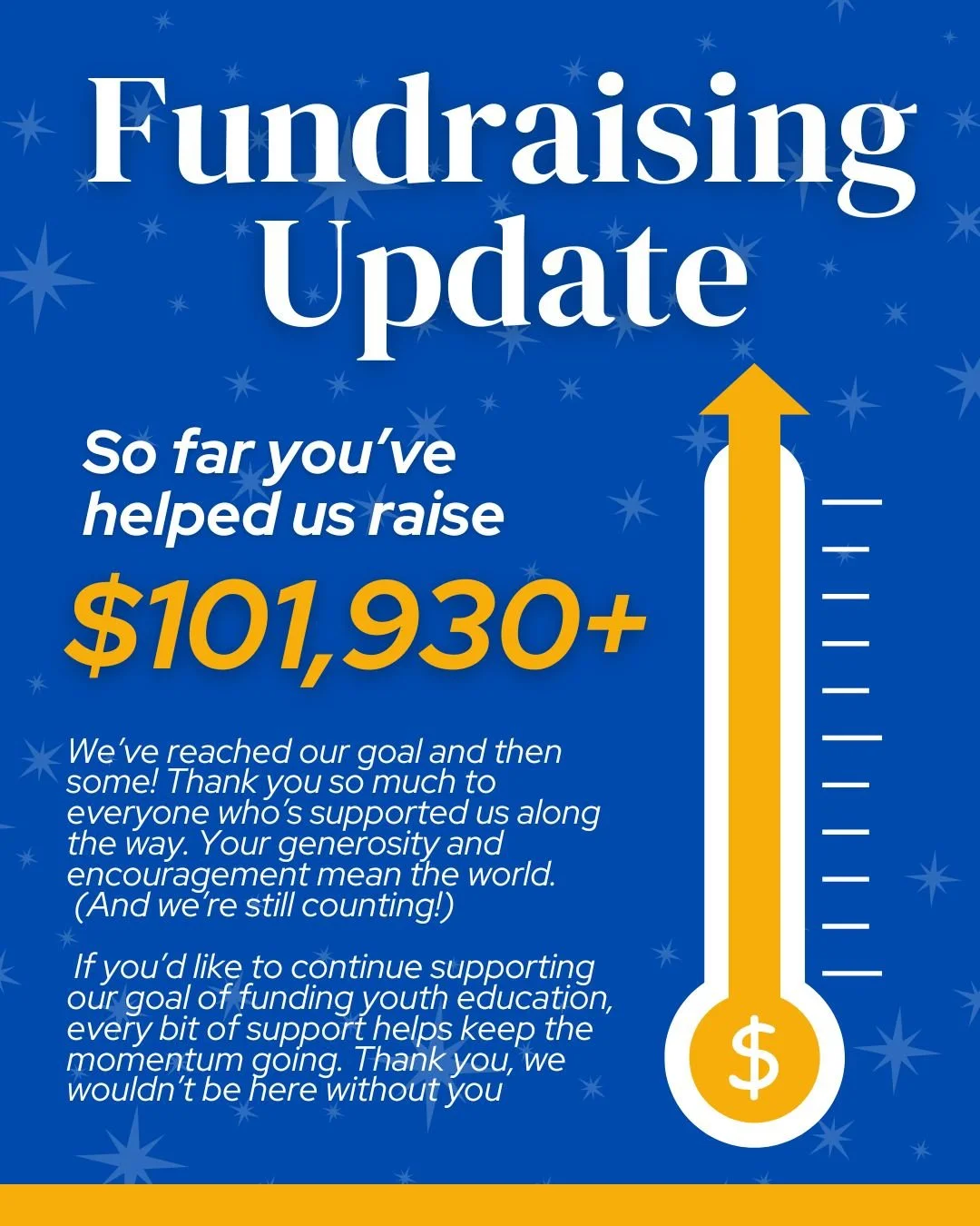 WOW!! This is an exciting update and milestone we are THRILLED to be sharing with you all. 

We have reached AND surpassed our 100k goal and STILL counting 🤩

We are truly humbled and so grateful. There aren&rsquo;t enough words to express how much 