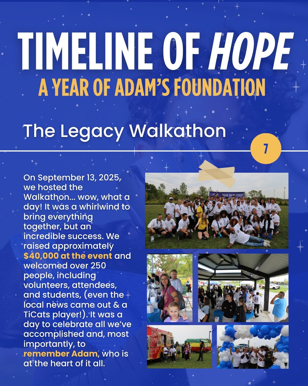 The Legacy Walkathon: On September 13, 2025, we hosted the Walkathon... wow, what a day! It was a whirlwind to bring everything together, but an incredible success. We raised approximately $40,000 at the event and welcomed over 250 people, including 