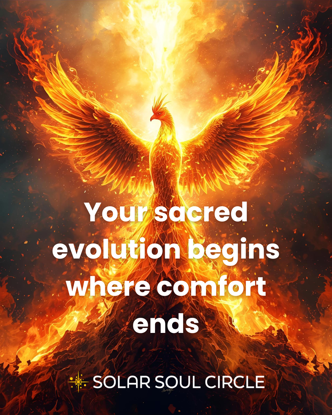 Your sacred evolution begins where comfort ends quote about transformation, growth, and conscious expansion