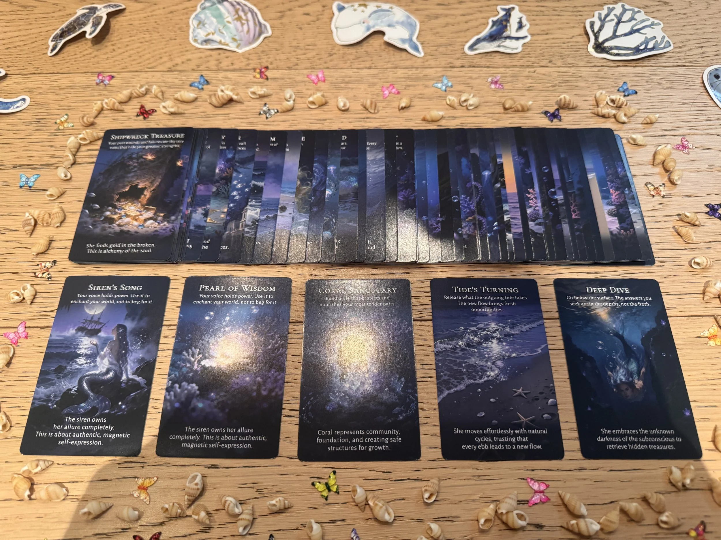 Some contents laid out for a sea themed gift bag