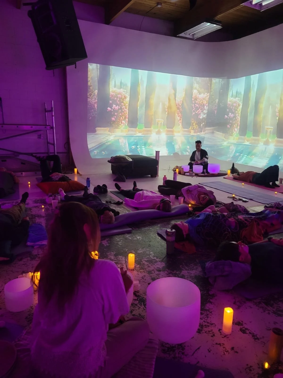Alex Ma and Saja Light doing a duo sound bath event with 2 sound healing facilitators providing the guests with a memorable surround sound experience in Gastown, Vancouver, BC. 520 Alexander St.