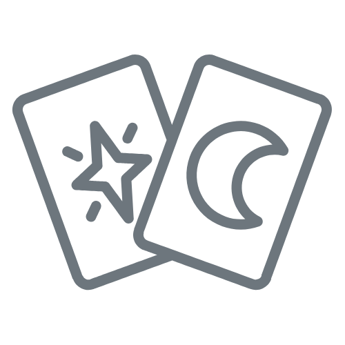 Icons of a star with sparkles and a crescent moon, resembling tarot or mystical cards.