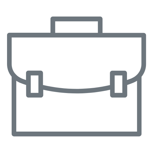 Icon of a briefcase with a handle and latch, outlined in gray on a black background.