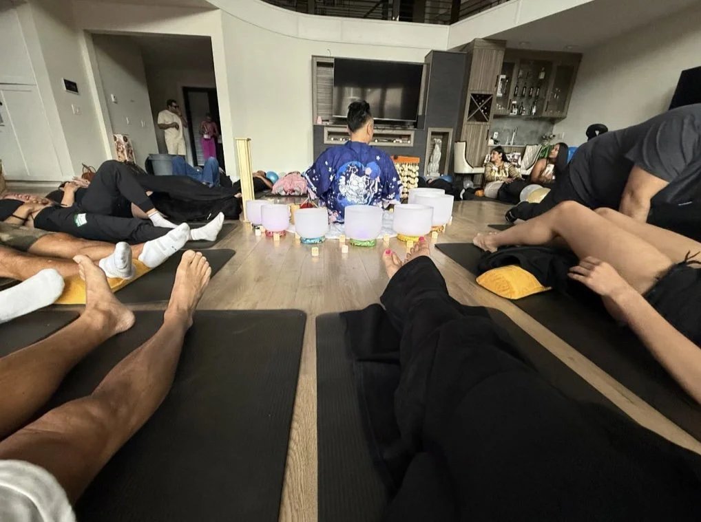POV view of a guest for a private birthday sound bath in Surrey BC