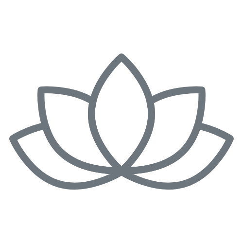 A simple line drawing of a lotus flower with six petals on a dark background.
