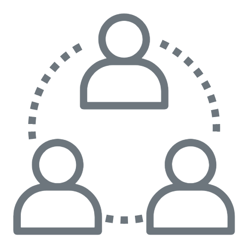 Icon representing a network or team with three interconnected user profiles.