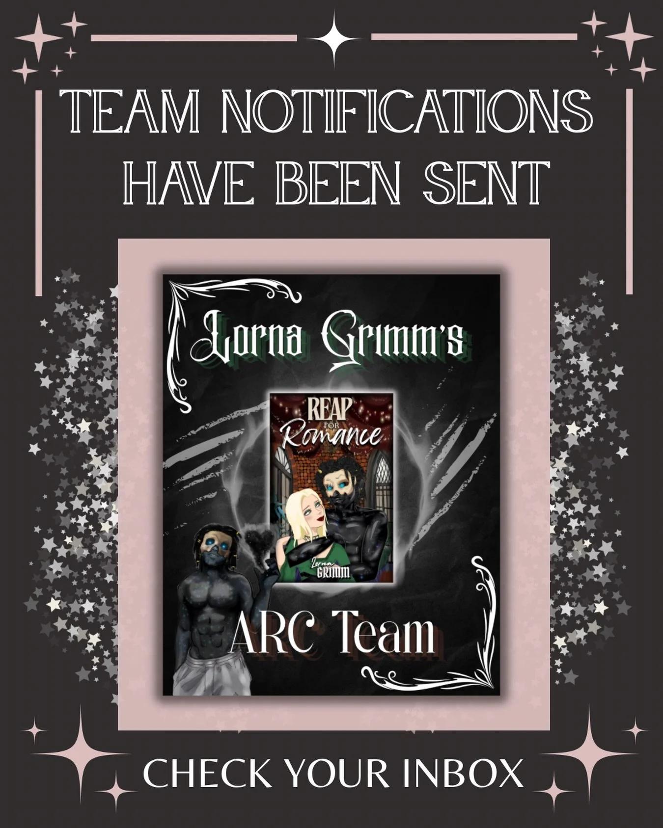 Team notifications have been sent for @lornagrimmauthor&rsquo;s &ldquo;Reap for Romance.&rdquo;

Check your emails! Also make sure to check your junk folders. 💌

Keep an eye out for ARC&rsquo;s on June 16th! 👀

#arcteamacceptances #lornagrimmarctea