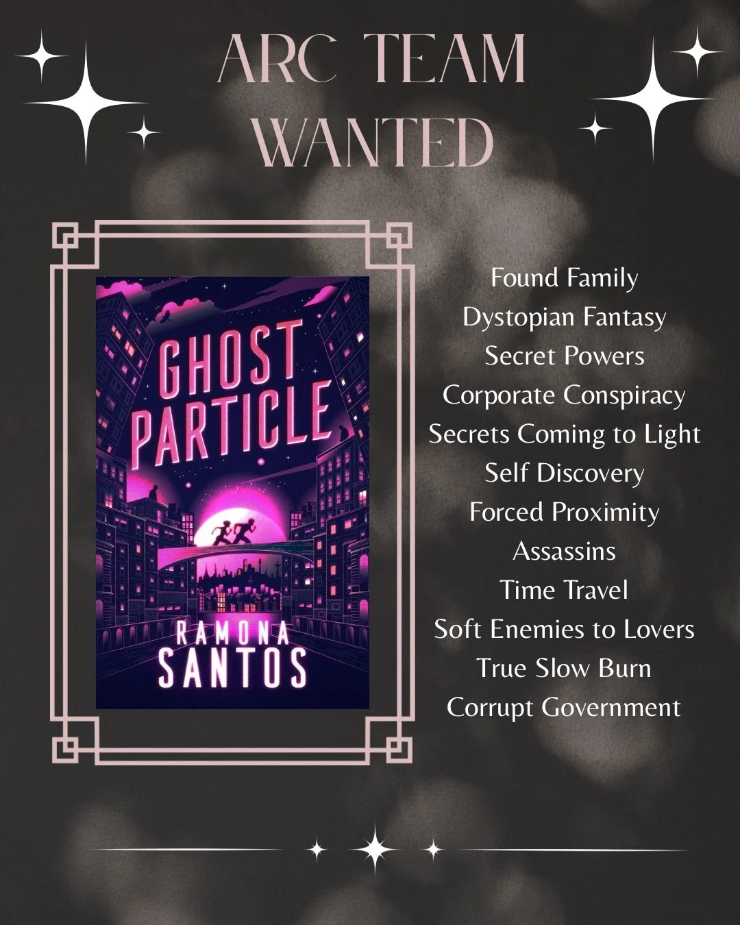 🗣️ DO NOT FORGET TO SIGN UP FOR THE ARC FOR &ldquo;Ghost Particle&rdquo; by @ramonasantos_author! 🗣️

In a near-future where everyone has superpowers, powerless Olivia Ramirez is just trying to keep her job filing paperwork for speedreaders&mdash;u