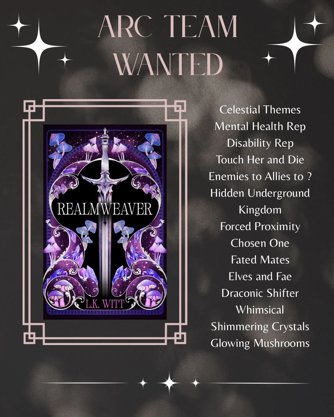 🗣️ LAST CALL FOR @lokatwrites ARC TEAM! 🗣️

We are still looking for influencers to be a part of @lokatwrites&rsquo;s ARC Team! We are looking for a team of dedicated bookish influencers that are genuinely excited about her upcoming release, &ldquo