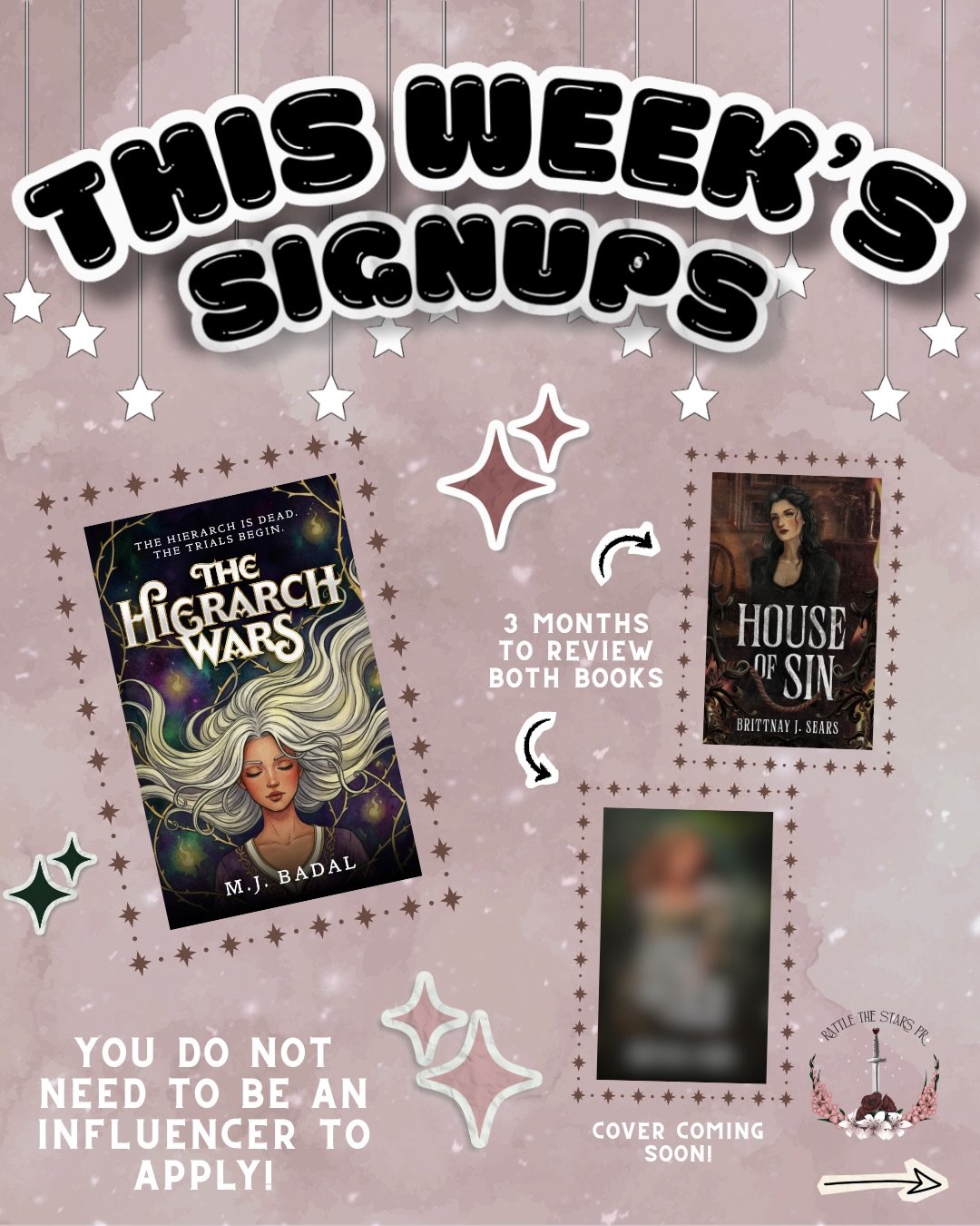 An exciting week of signups!

New this week:
A Historical Erotic Thriller, &ldquo;The Oily Cat&rdquo; series by @brittnayjsearsauthor 

Closing this week:
A Witchy Dystopian Fantasy, &ldquo;The Hierarch Wars&rdquo; by @m.j.badal_author 

You do not n