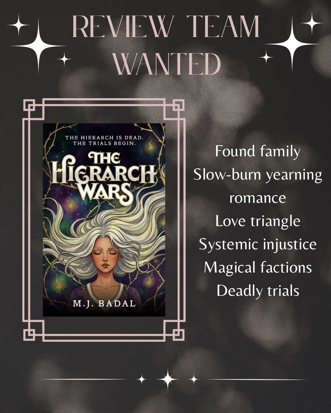 🗣️ LAST CALL FOR @m.j.badal_author&rsquo;s REVIEW TEAM! 🗣️

We have a few more spots open for @m.j.badal_Authors review team! Signup closes tomorrow morning!! Run and apply to snag your spot now!

A witchy dystopian fantasy where Avatar: The Last A