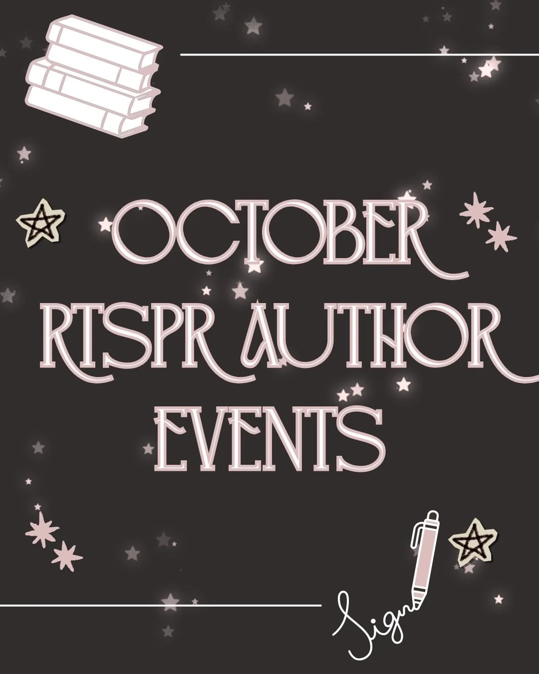 Wanna meet some of your favorite RTSPR authors in person?

Here are some events coming up for our authors in October!

We will highlight events happening for all of our lovely authors each month so you have a chance to see them! Make sure to scroll t