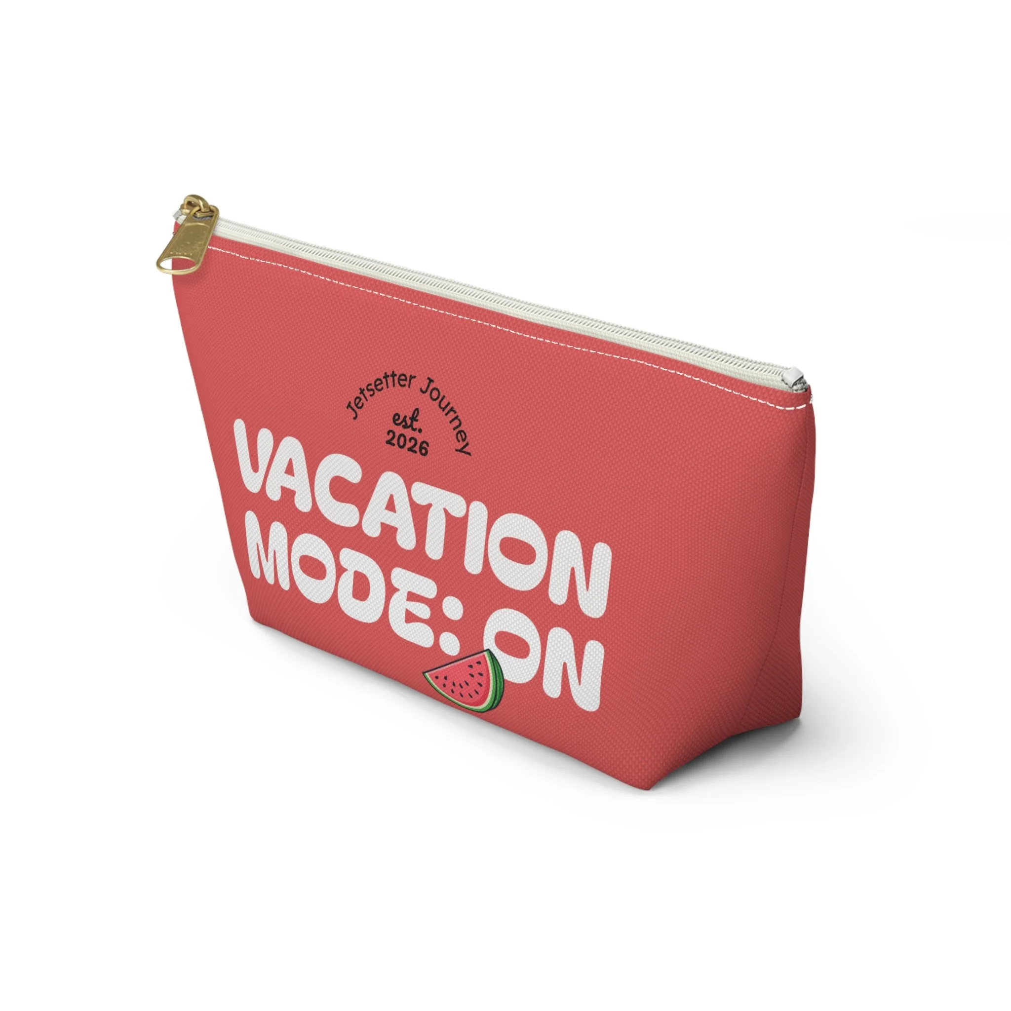 Vacation Mode On accessory pouch | coral travel zipper bag