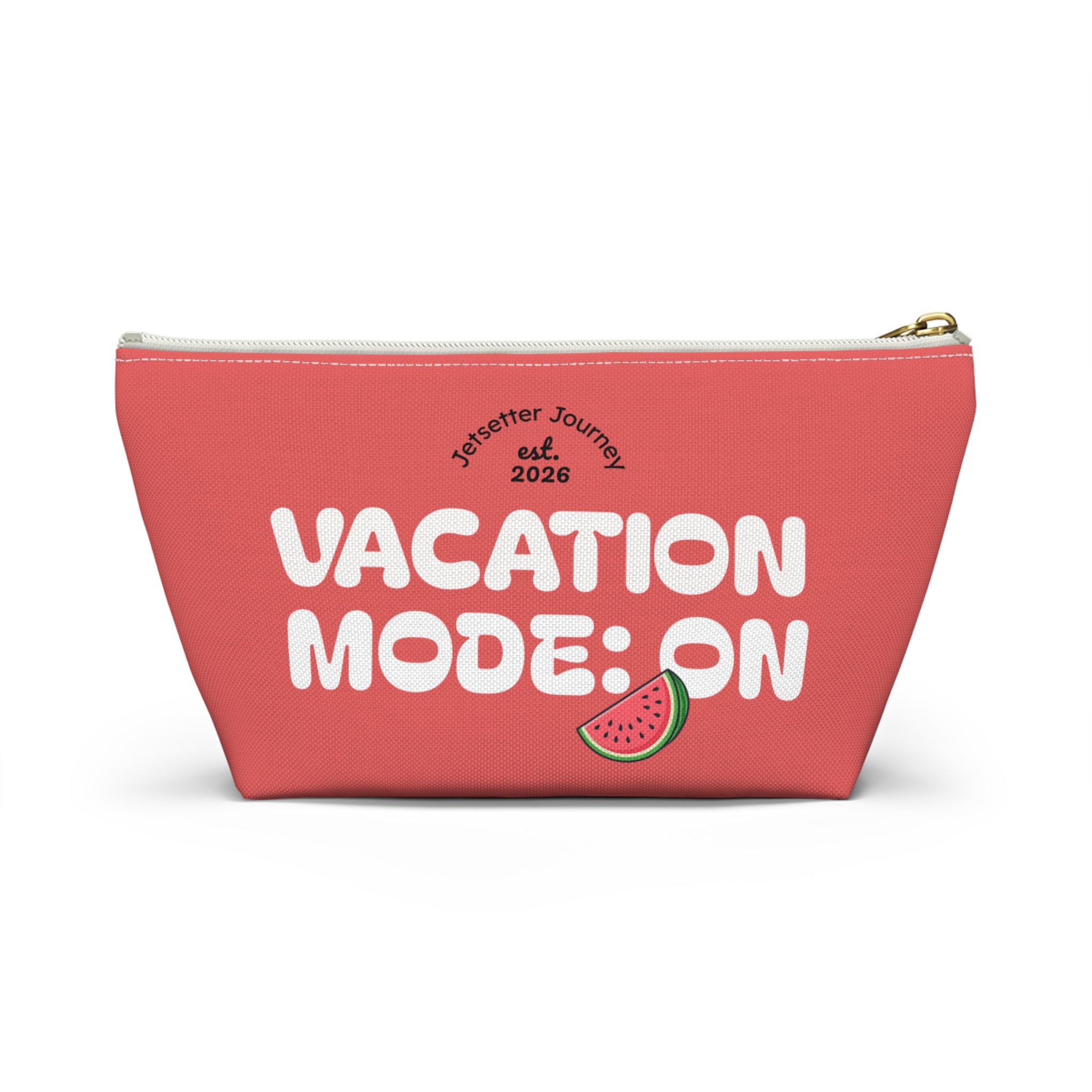 Vacation Mode On accessory pouch | coral travel zipper bag