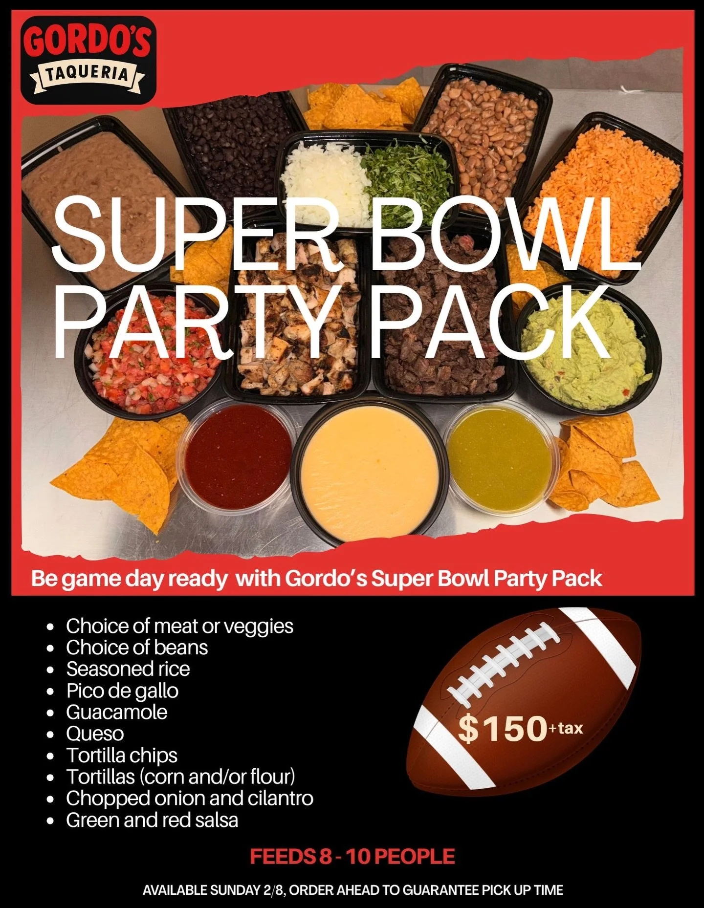 ATTN: Super Bowl Party hosts

This one&rsquo;s for you! Let us help you put together a tasty taco bar for your gathering! Everything you need to feed your crew. 

Call us at 615-649-8765 or order online!

#gordosnashville #nashvillecatering #nashvill
