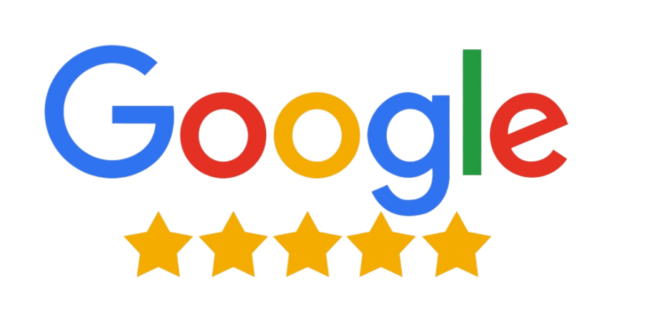 Google logo with five gold stars below it.