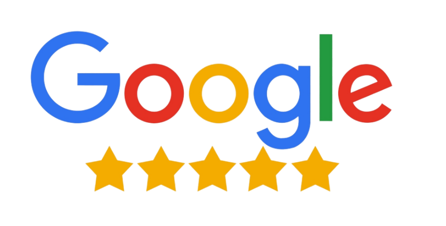 Google logo with five gold stars below it.