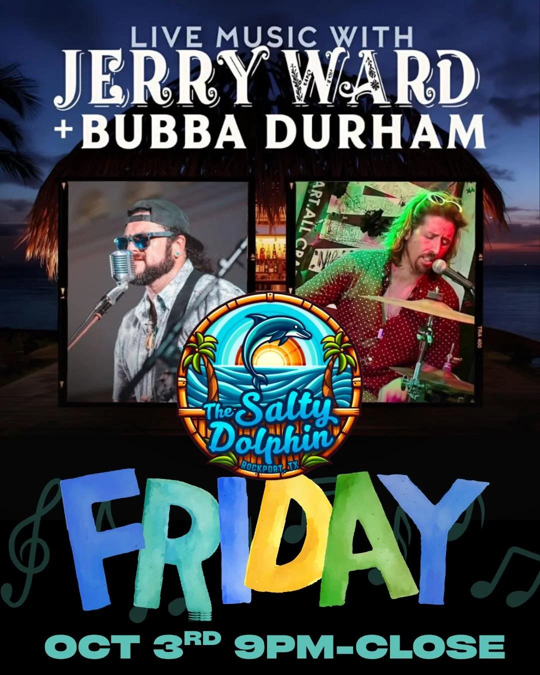 🎶 This Friday at The Salty Dolphin Rockport 🎶
Jerry Ward &amp; Bubba Durham are bringing the vibes live from 9pm to close!

🍻 Come party with us all night long at your new favorite bar in Rockport 🌊🐬

📍 204 S Austin St, Rockport, TX

#RockportT