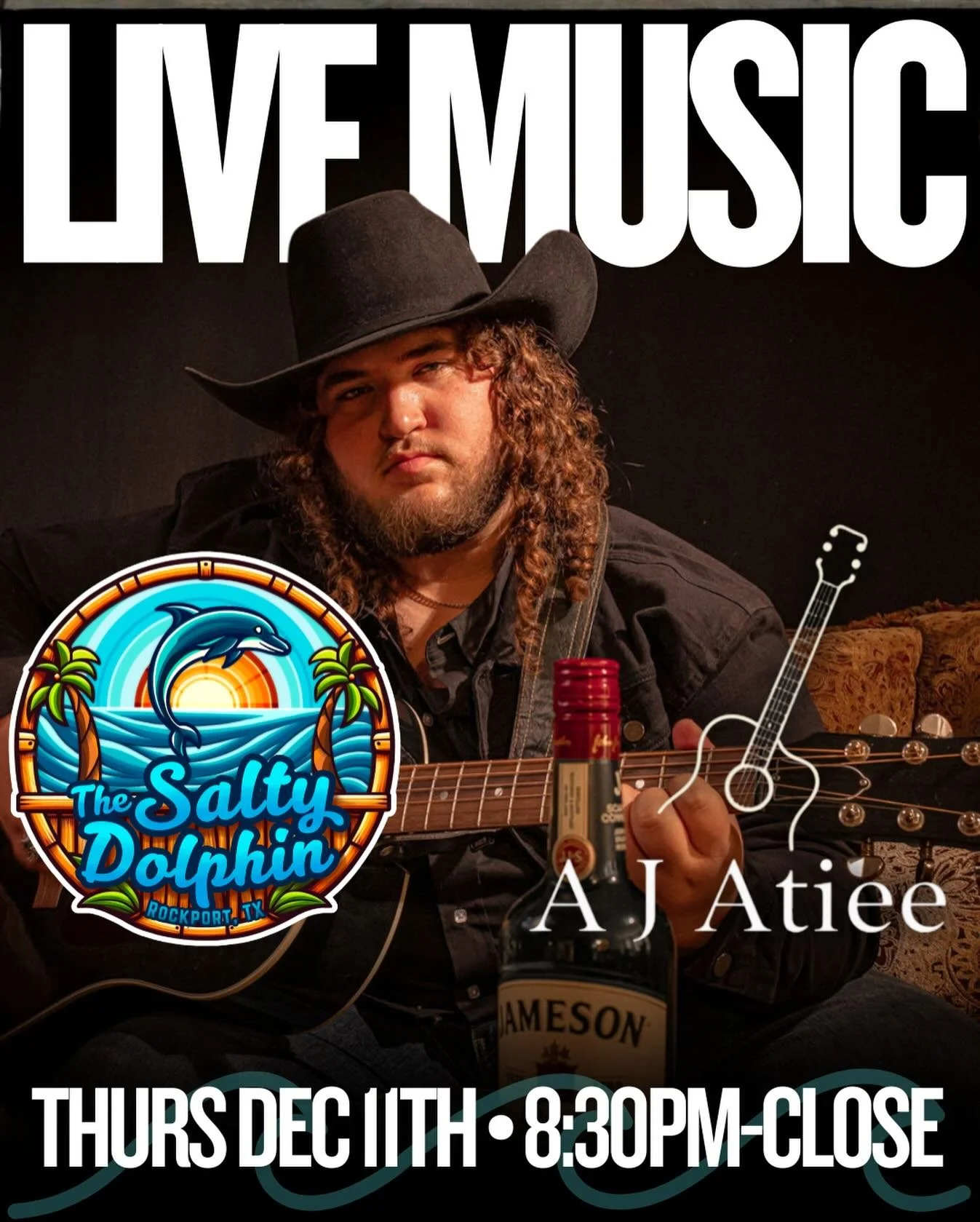 🎶 LIVE MUSIC TONIGHT at The Salty Dolphin! 🎶
Join us this Thursday, December 11th as AJ Atiee takes the stage from 8:30PM&ndash;close!

Kick back with your favorite drinks, soak in the Rockport vibes, and enjoy an amazing night of music 🎸

See y&r