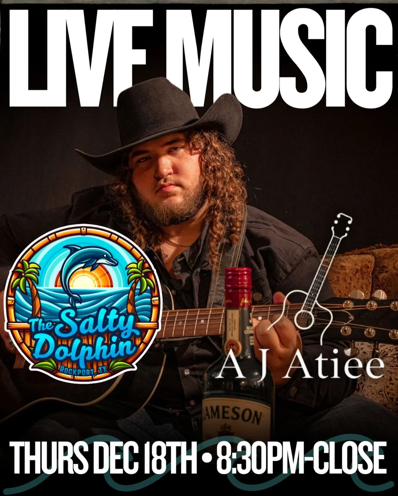 🎶 Live Music at The Salty Dolphin Rockport 🐬
Join us TONIGHT, Thursday Dec 18 for AJ Atiee playing live from 8:30PM&ndash;Close.
Cold drinks, coastal vibes, and the perfect soundtrack to your night in Rockport.

🍻🎸🌊
#TheSaltyDolphinRockport #Liv