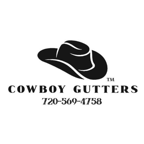 Logo for Cowboy Gutters featuring a cowboy hat and contact number.
