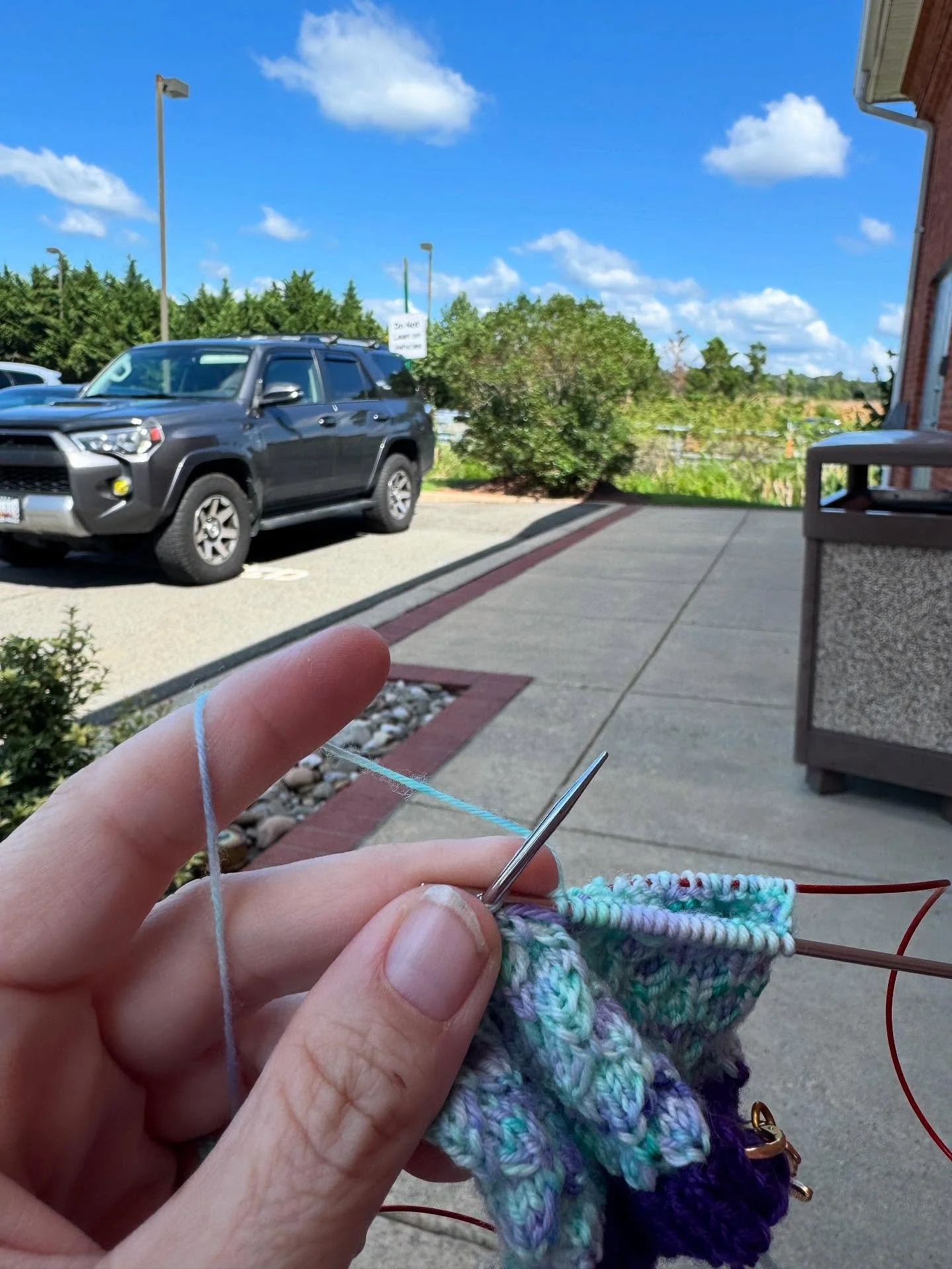 The #placesyoucanknit include the MVA while the youngest takes and PASSES their driving test! No knitting at our celebratory lunch though. #noodlesandcompany