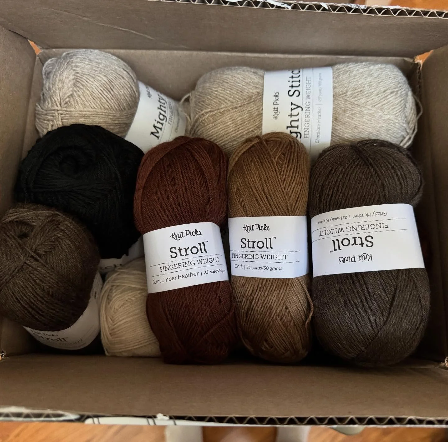 I&rsquo;m stumped! I ordered this yarn for a project. I know I picked the colors based on the photos but I can&rsquo;t figure out what pattern it was. Usually I add to my library right away but nope. #knitpicks #fingeringyarn #whatprojectisthisfor