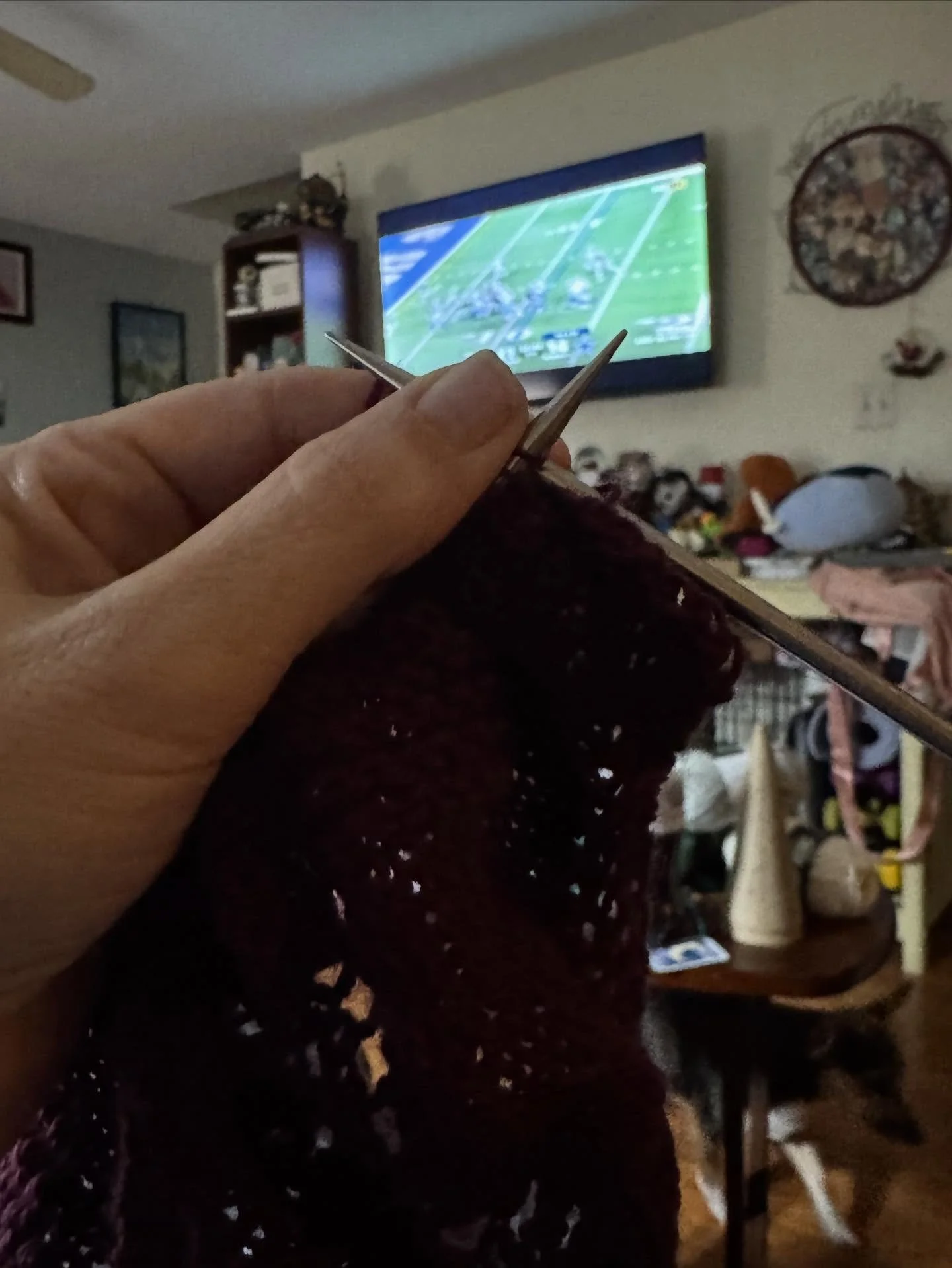 Time to #castoff the boy is watching #thebirds play. #knitting #knittingduringfootball #dcspigskinparty25 #onelovemkal