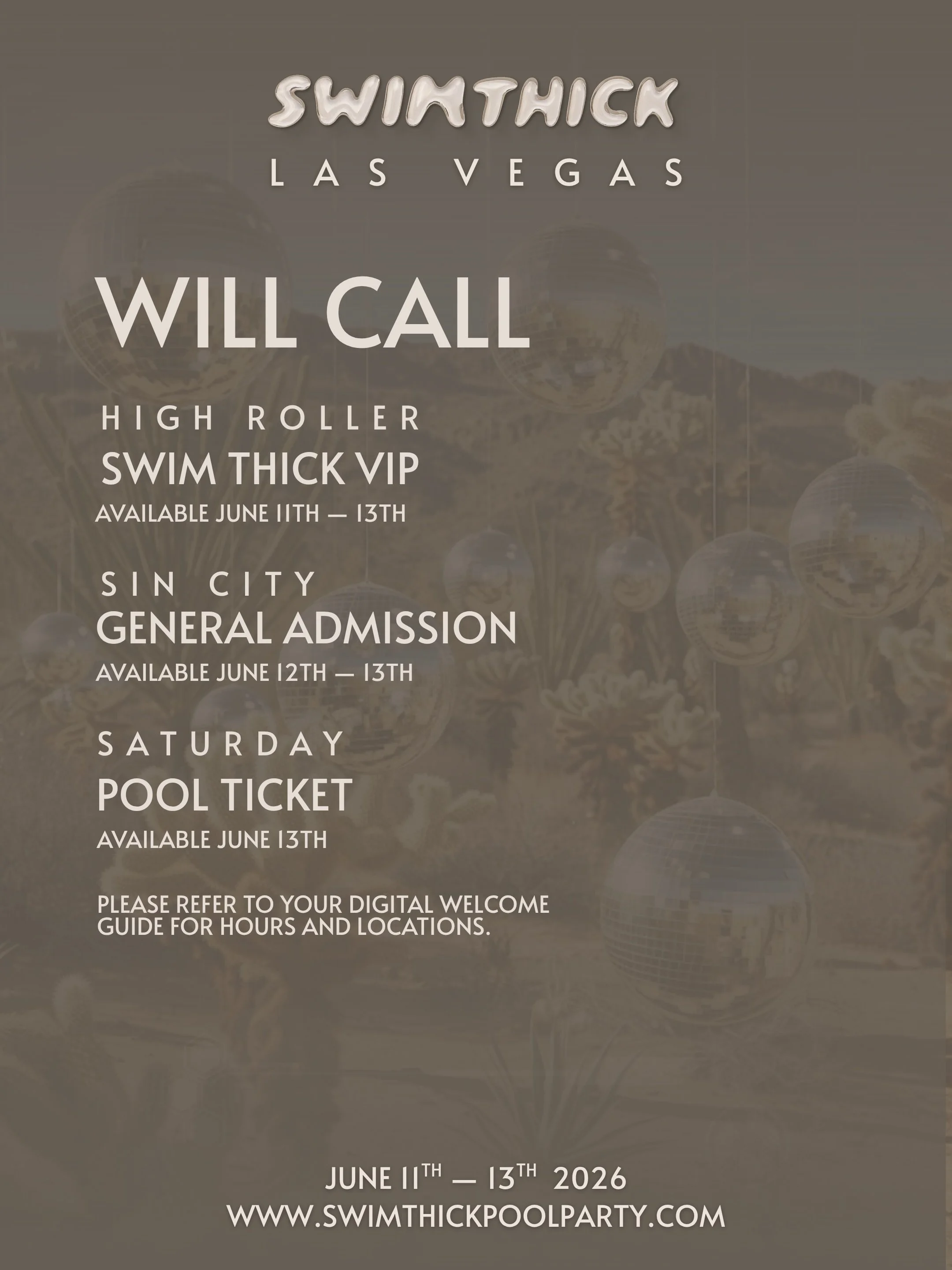 Viva Las Vegas! 😎

See you in the desert! 
#swimthick | #swimthickpoolparty 

AVOID SCAMS.  DO NOT PURCHASE FROM THIRD-PARTY RESELLERS. PASSES ARE NO LONGER ELIGIBLE FOR TRANSFER.