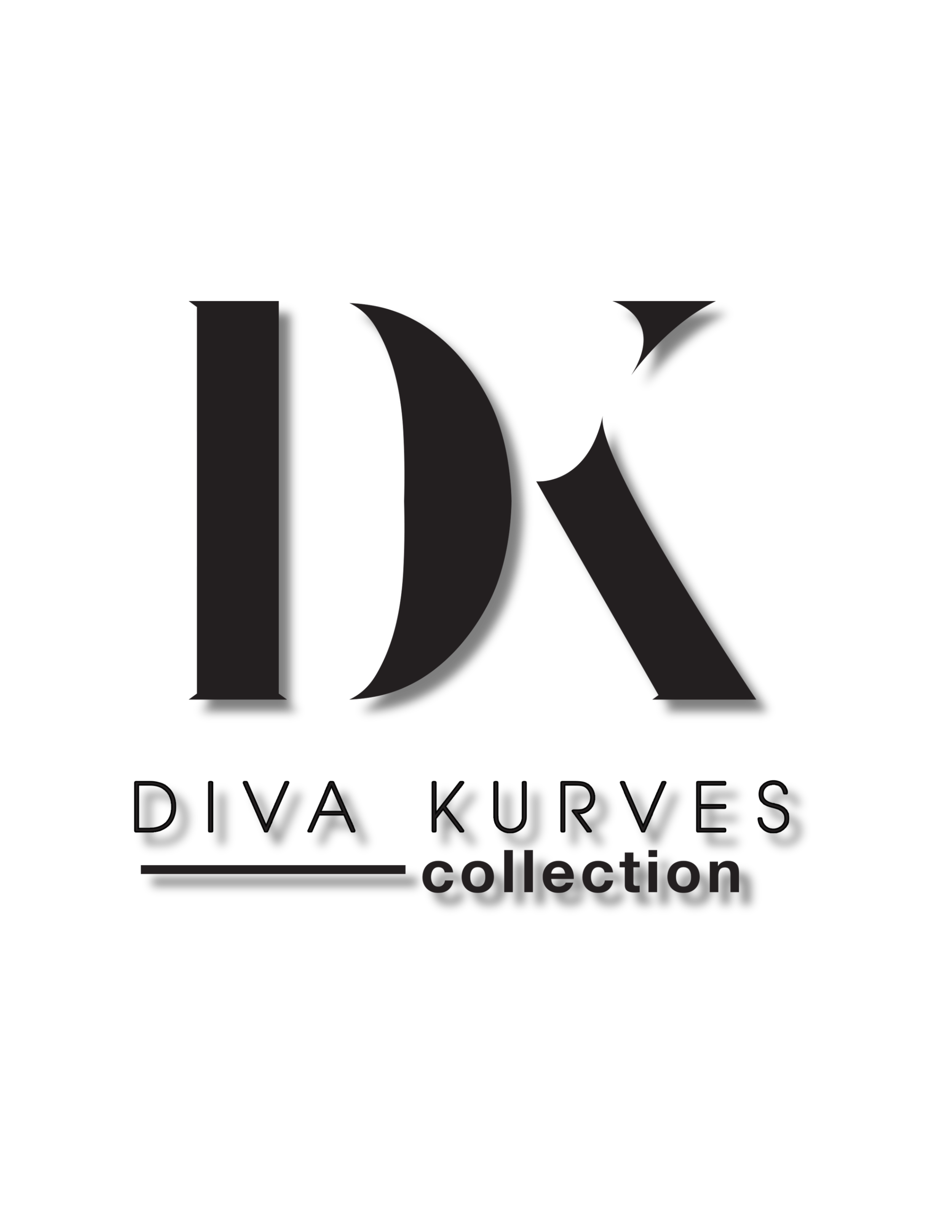 Logo with large stylized letter 'D' and 'K', with the words 'Diva Kurves collection' underneath.