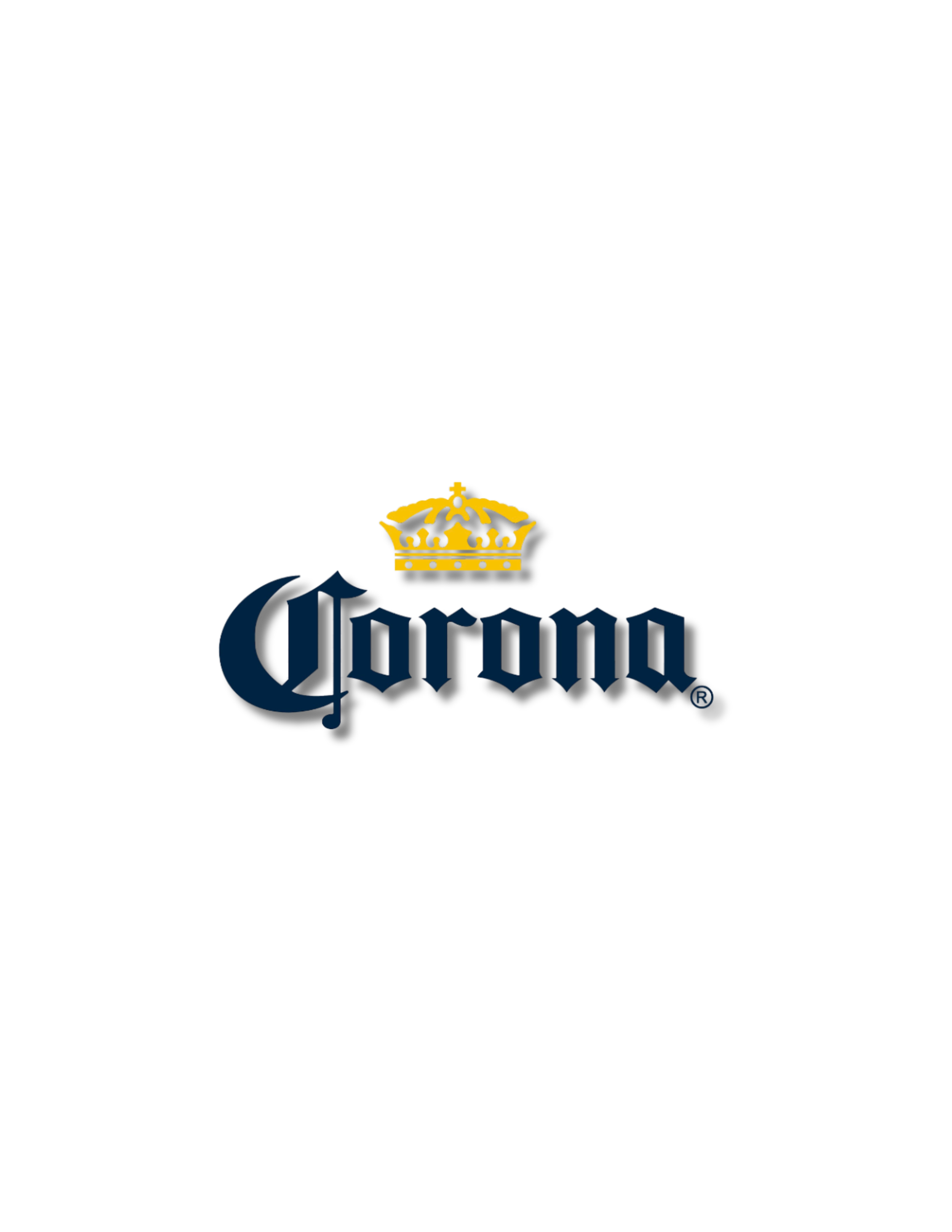 Black background with yellow crown logo above the word 'Corona' in stylized blue font.