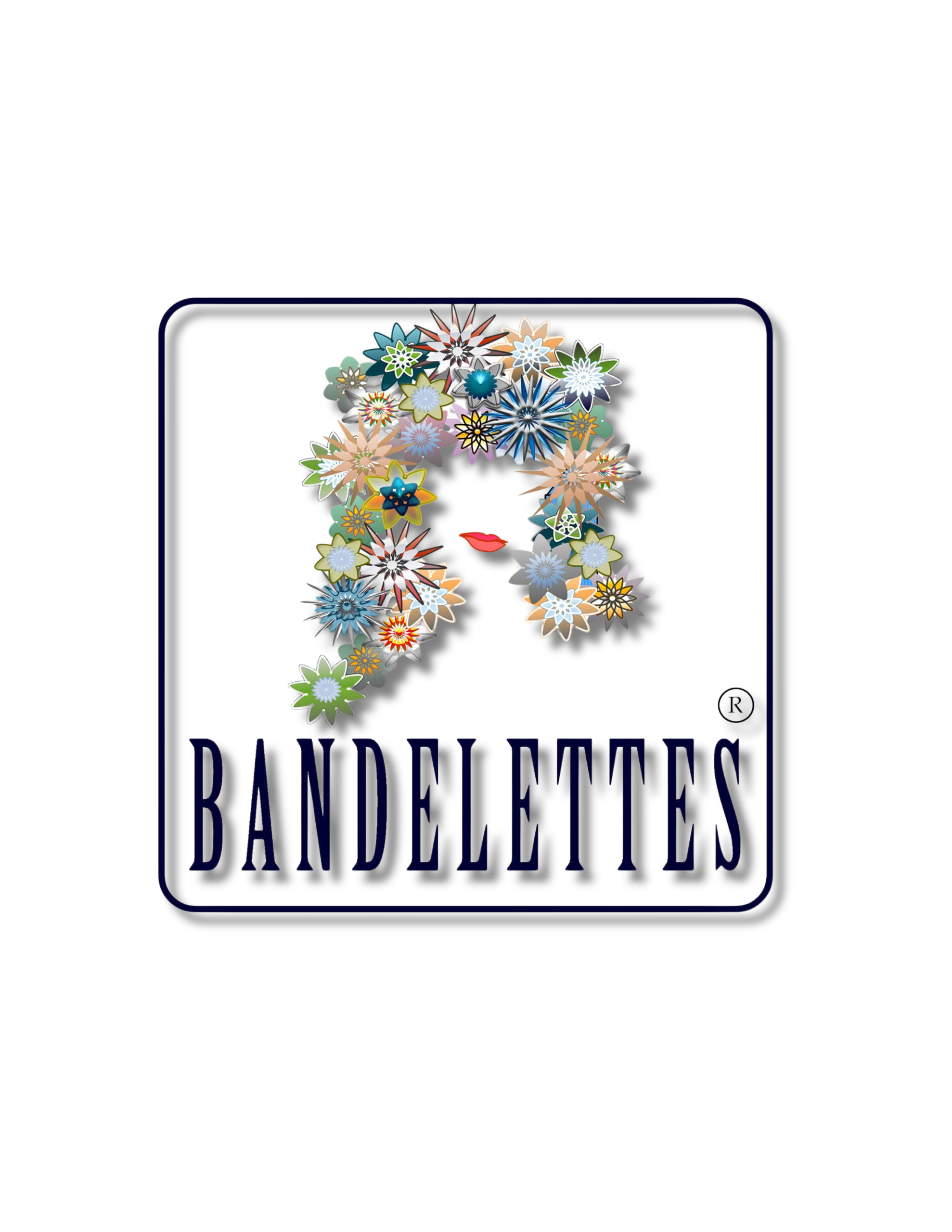 Logo for Bandelettas featuring a stylized woman's face made of various colorful flowers, with the brand name beneath.