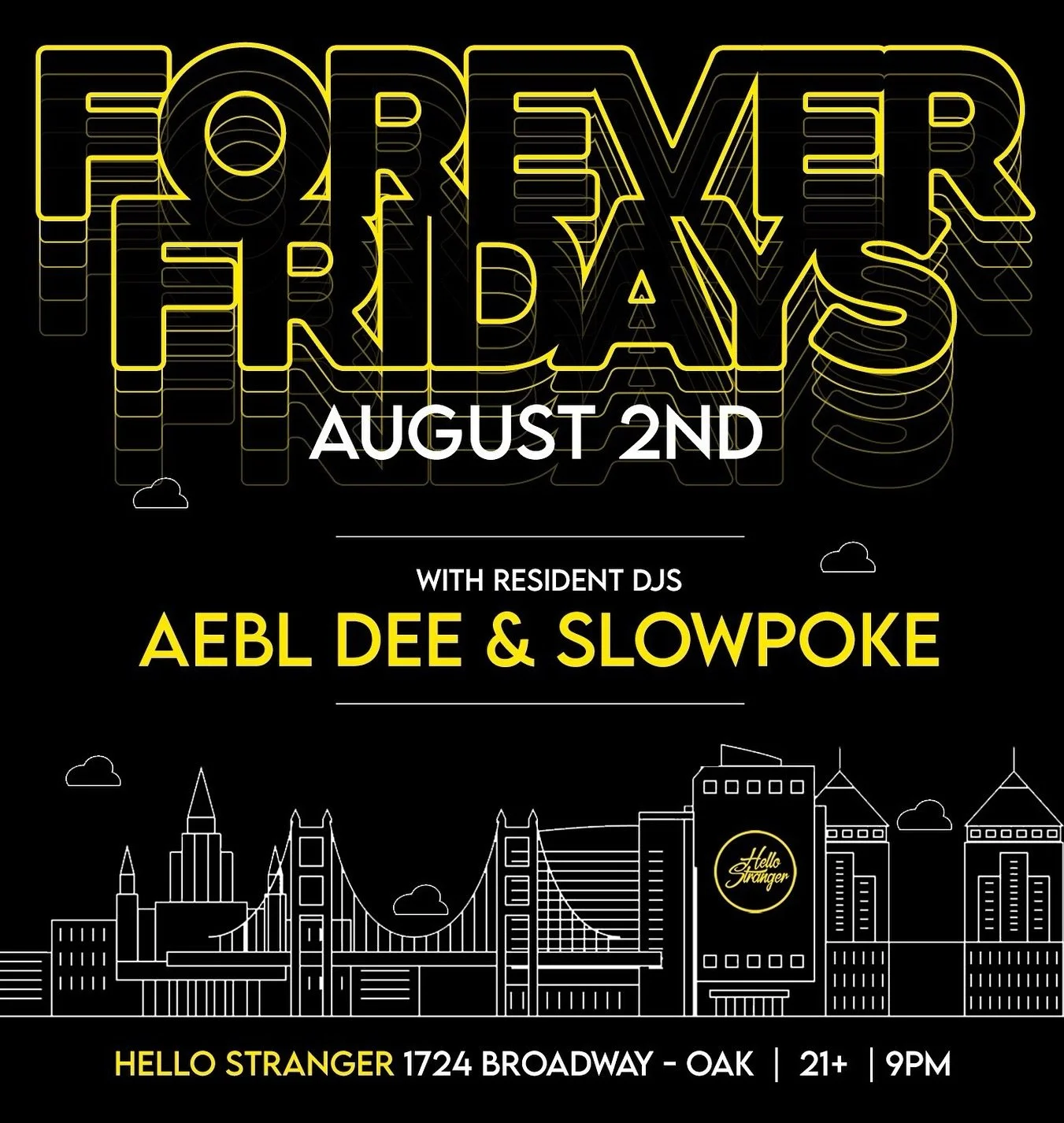 Right Now! #foreverfridays @hellostrangerbar ‼️Kick it with @1djslowpoke and me, @aebldee. Vibes at 9p, slide early! 🌊🌊🌊🚀🧨🍾🚀🎉🔥🔥🔥