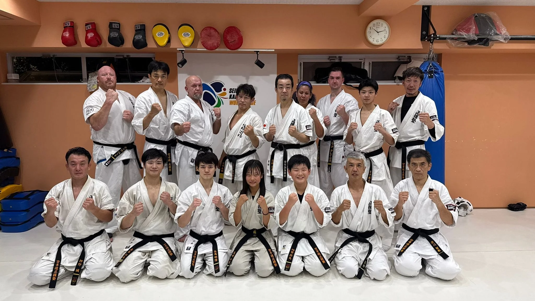Sensei Nick poses with a group of Japanese karate black belts in Osaka.