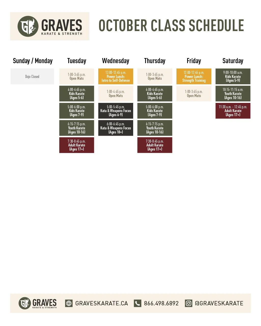 Our October class schedule and events calendar are out now! Check the website for all the details including...

✨Our first kids club night on Friday, October 9! Drop the kids off for a movie, games and freedom for 3 hours!