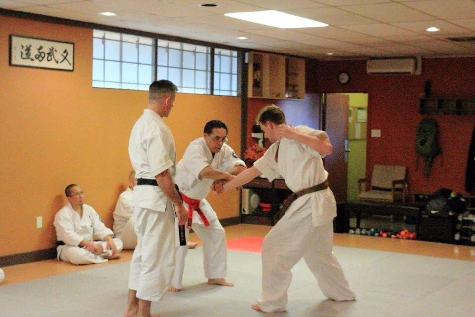 Kikukawa Hanshi demonstrates Jujitsu on Sensei Nick.
