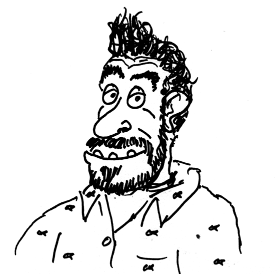 Cartoon-style self-portrait headshot of the designer and architect behind design studiOH!, Omar Hason.