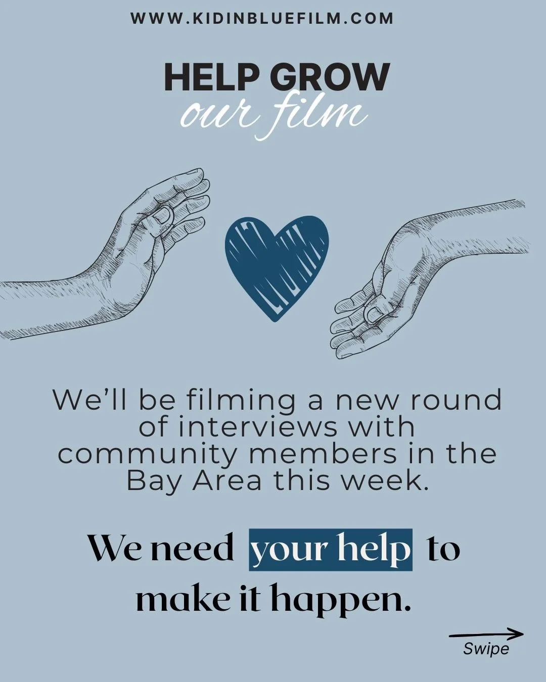 We&rsquo;re filming in the Bay Area this week&mdash;and raising $500 to help make it happen.
Every contribution supports real stories, real people, and the heart of this film 💙 🔗 Link in bio to donate.

Image description: On the first slide, with l