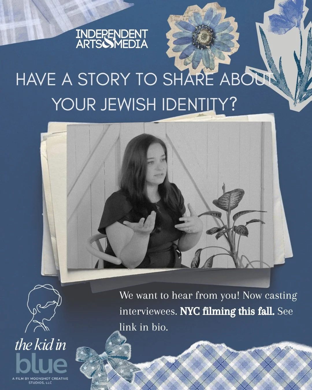 The Kid in Blue is casting interviewees for an upcoming NYC shoot this fall. We&rsquo;re looking for people from a range of backgrounds, experiences, and relationships to Jewish identity in America. We'd love to hear from you! Contact us via link in 