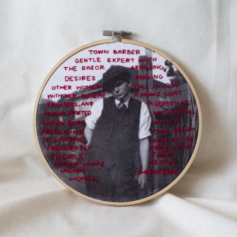 Town Barber (2019), embroidery on canvas