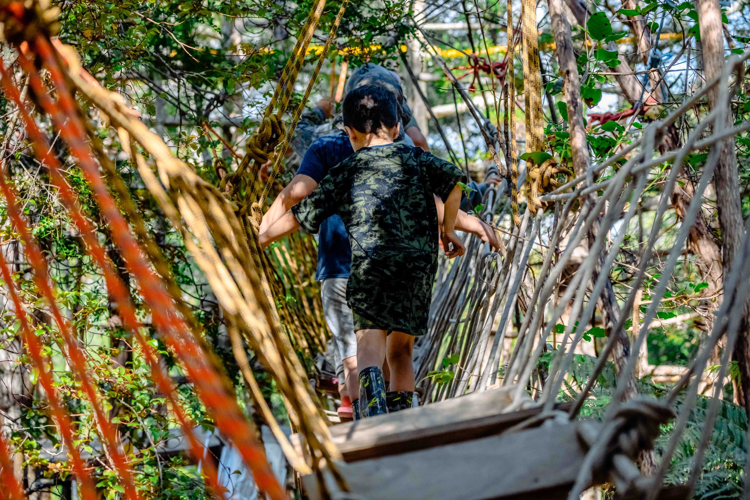 The Forest School Students on swing bridge