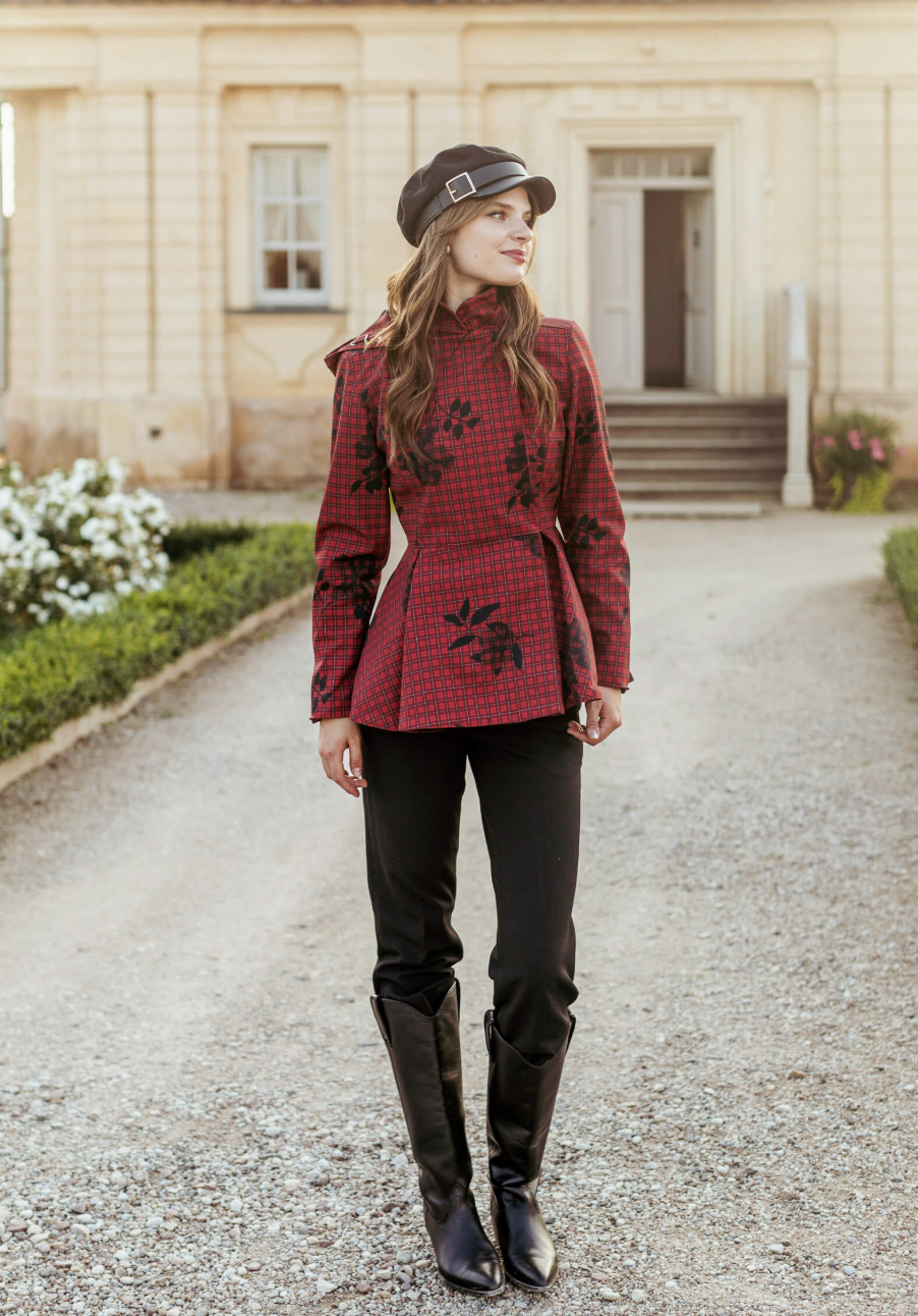 Rain Sisters Double Breasted Jacket with Detachable Hood in Red Crimson Heart