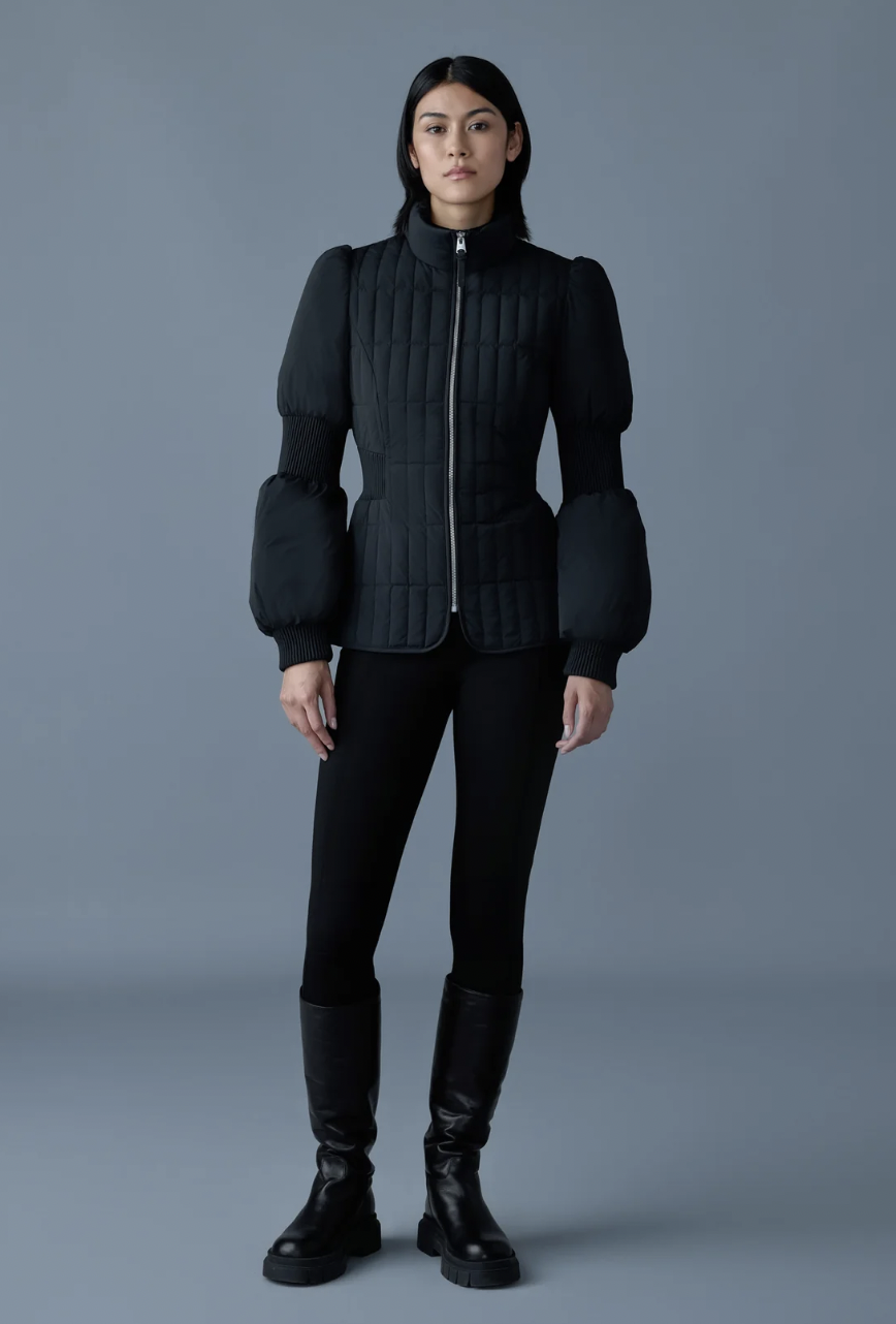 Mackage Felicia Light Down Vertical Quilted Jacket Smocked at Waist
